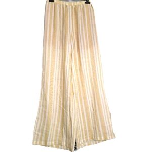 Hem & Thread Wide Leg White And Mustard Pull On Pants Sz M